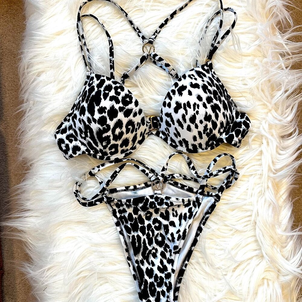 NWOT Victoria's Secret Push Up Zebra Animal Print Strappy Bikini - 36B | M
